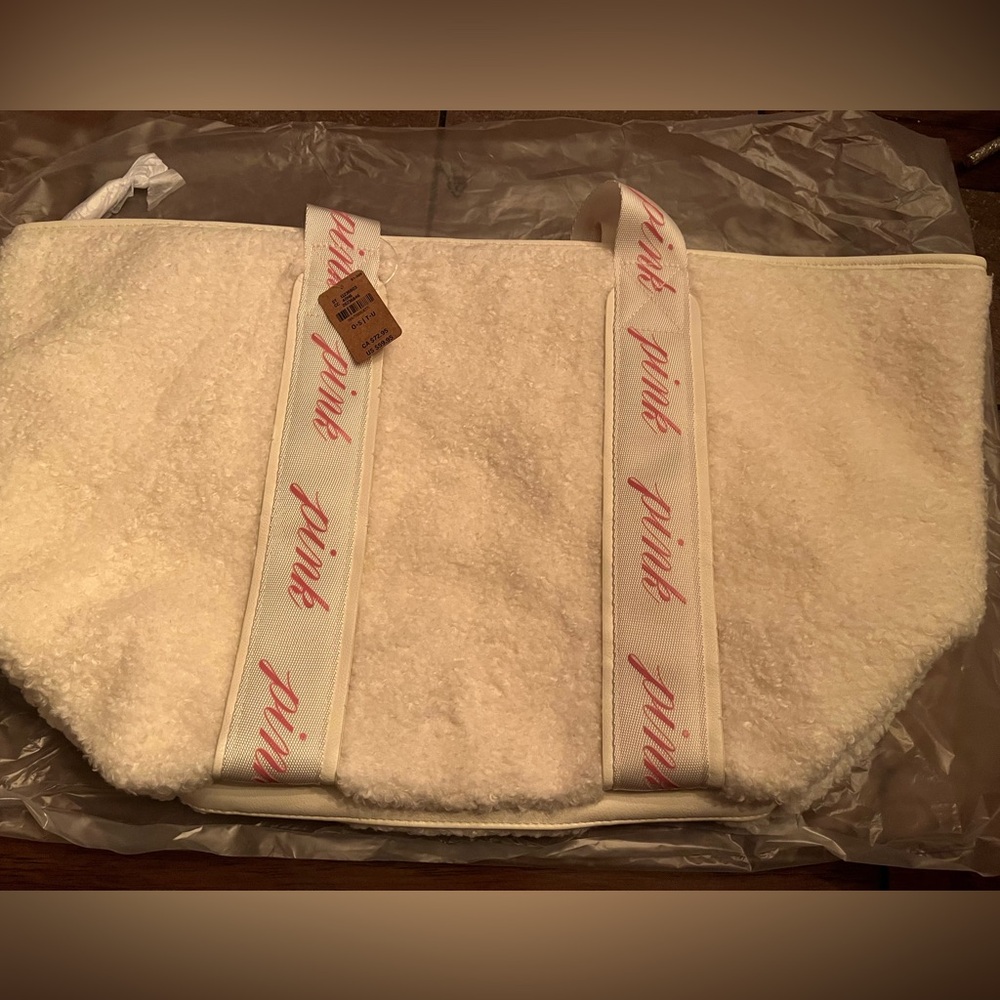 Victoria's Secret White Sherpa and Pink Tote